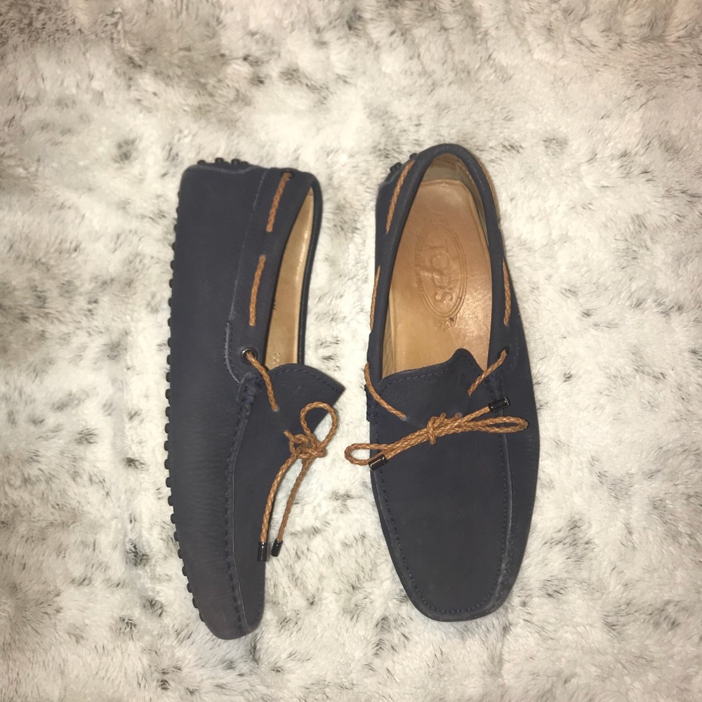 Tod's Navy Blue Loafers with Brown Laces